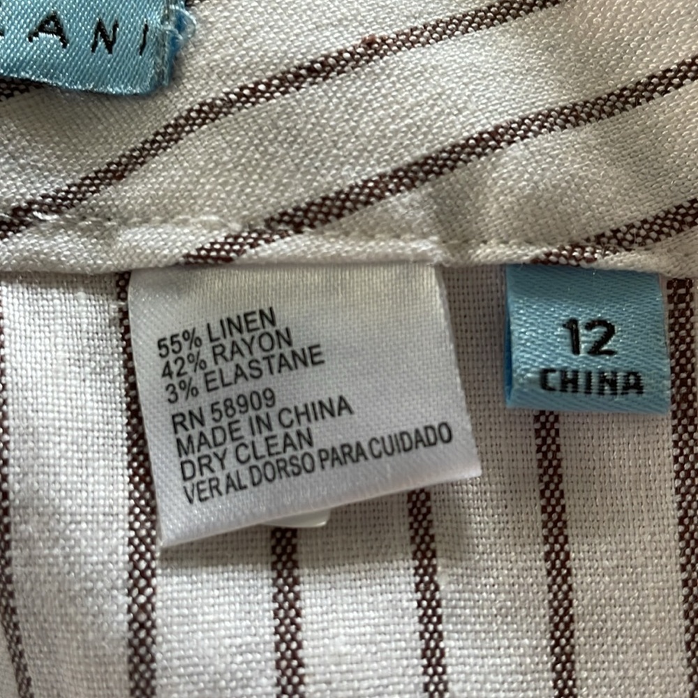 Women’s 12 Antonio Melani button fly pants wide leg linen striped lightweight - Picture 4 of 9